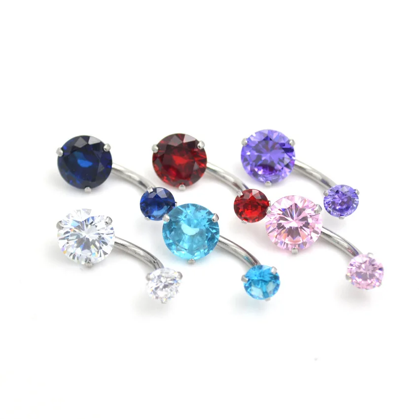 

DoubleCZ Gem Headed Round Zircon Belly Bar Korean Version New Umbilical Human Puncture Anti-allergic Zircon Navel Ring Nail