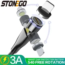 STONEGO 540 ° obrotowy kabel ładujący, 3A magnetyczne kable USB szybkie ładowanie, synchronizacja danych kabel type-c/Micro USB