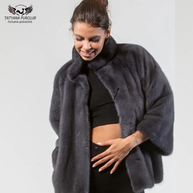 Tatyana Furclub/куртка с натуральным мехом короткая стильная повседневная зимняя шуба из натуральной норки для девочек, темно-серая куртка с воротником, теплое пальто