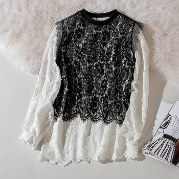 

Cthink 2020 Spring White Shirt And Lace Vest Women Two Piece Set Fashion Stylish O Neck Women's 2 Piece Set Shirts Women Blouses