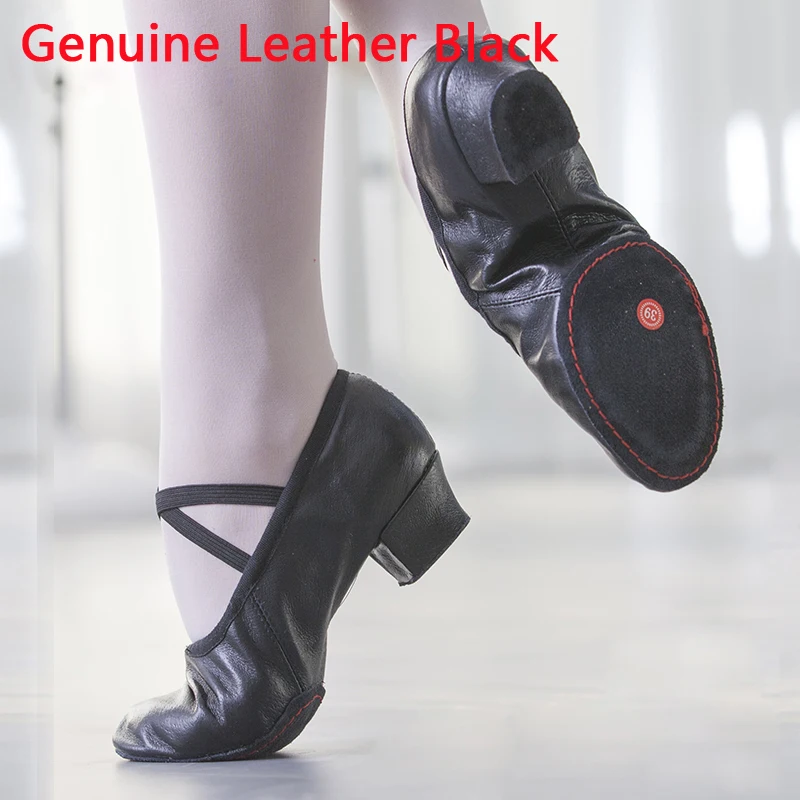 Genuine Leather BK Летняя танцевальная обувь для женщин; мягкая обувь на среднем каблуке для девочек; балетная обувь для джаза; обувь для танца живота и йоги; обувь для латинских танцев; обувь для учителя - Цвет: Genuine Leather BK
