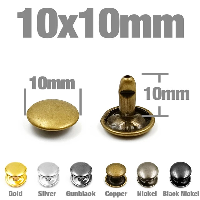 100Sets 5-12mm Metal Double Cap Rivets Stud Round Nail Spike For Leathercraft Repair Shoes Bag Belt Clothing Garment Accessories 10x10mm