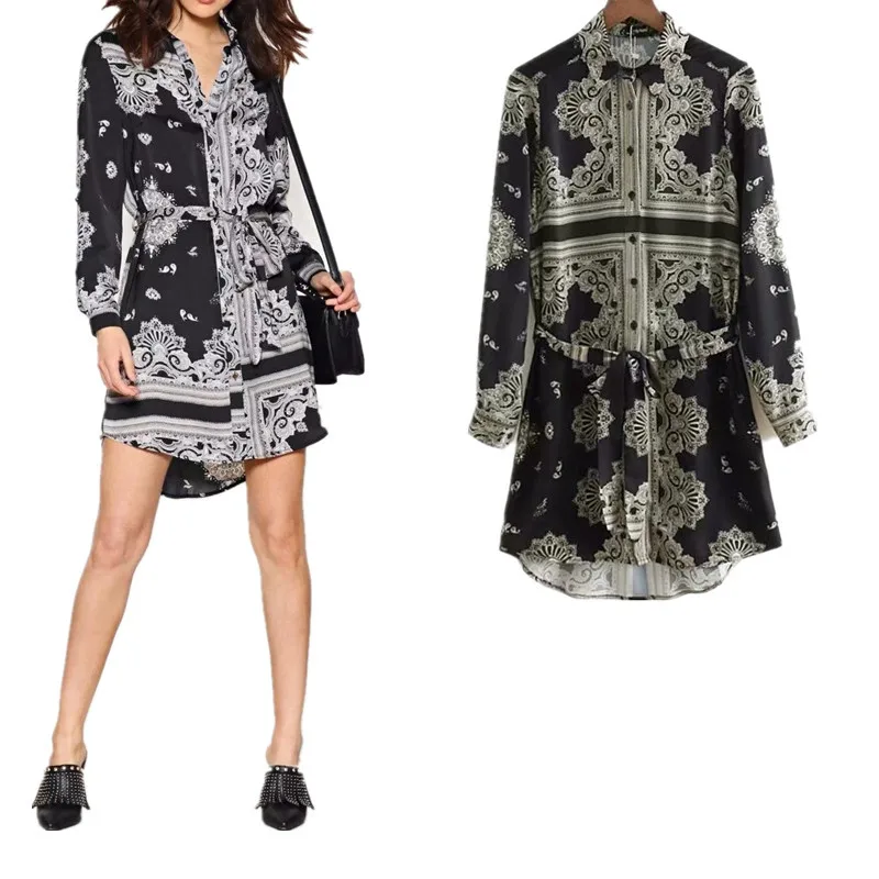 

2018 Spring And Summer New Products Big Hemline Slim Fit Printed Dress Lace Elegant Lace Elegant Dress Women's Fashion S8807