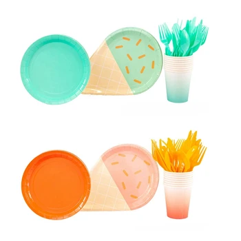 

Partybus 80Pcs Pure Colour Icecream Disposable Plates Wedding Birthday Baby Shower Party Tableware Set Green & Red