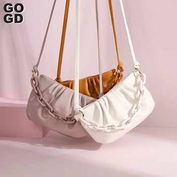 

[GOGD] Handbags Women PU Leather Pleated Shoulder Messenger Handbag Fashion Cloud Crossbody Bag Popular Simple Female Daily Bag