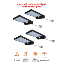2/4pcs 48 LED Solar Powered Wall Light PIR Motion Sensor Street Outdoor IP65 Waterproof Pathway Garden Fence Lamp With 3Modes se