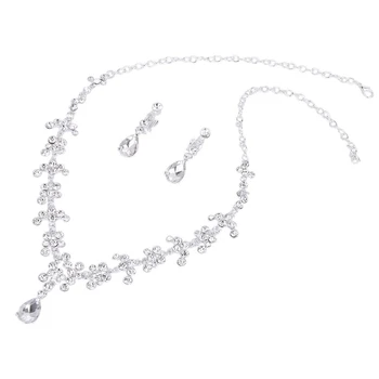 

Wedding Bridal Rhinestone Necklace Dangle Earrings Set Clip On