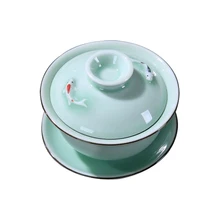 Набор для чая с двумя рыбками, набор для чая гайвань из селадона, набор для чая с 3D рыбкой, набор для чая гайвань, чашка для чая 170 мл