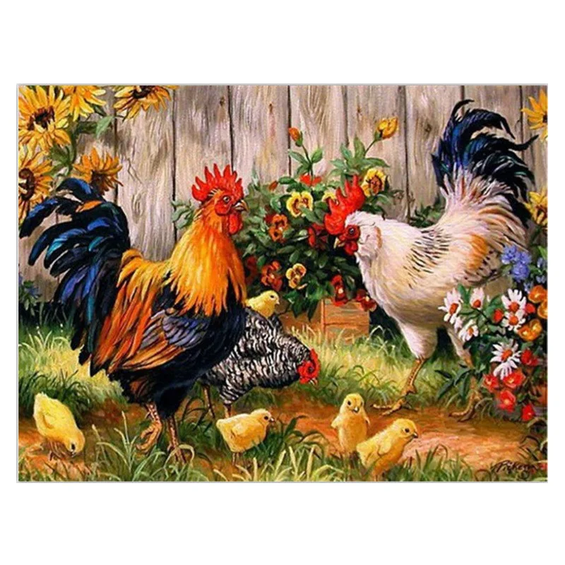 Diamond Embroidery Mosaic Painting Cross Stitch Full Round Drill Chicken's Family Cock Hen Chick DIY 5D/3D Sale Decoration Gift | Дом и