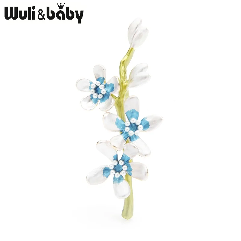 Wuli&baby, красная, синяя эмаль, цветок вишни, броши для женщин и мужчин, сплав, слива, персик, цветы, свадебные булавки брошки - Окраска металла: blue