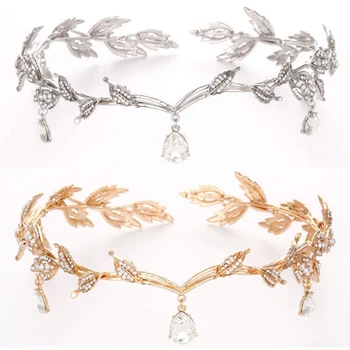 

Vintage Crystal Bridal Hair Accessory Wedding Imitation Rhinestone Waterdrop Leaf Tiara Crown Headband Frontlet Bridesmaid Hair