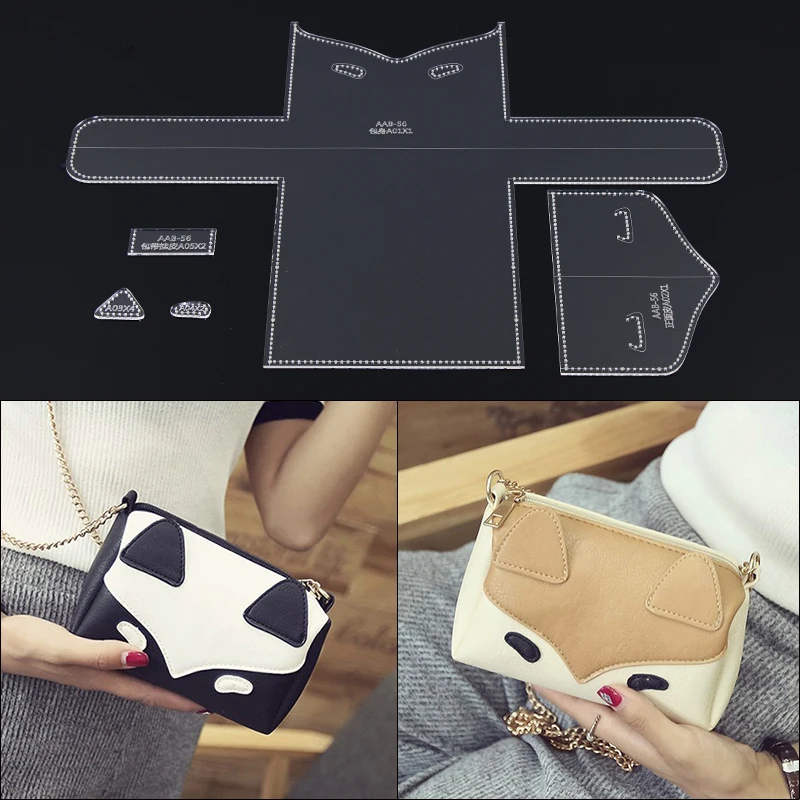 

DIY Handmade Leather Cartoon Shoulder Bag Messenger Bag Wallet Pattern Acrylic Template Leather Template Pattern Tool