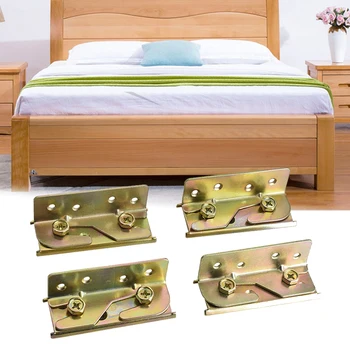 

4pcs/set Fastener Accessories Thickened Fixing Connector Bed Hinge With Screws Anti-shake Rail Brackets Iron Furniture Bedroom