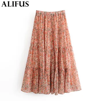 

Fashion Za Women Skirts Elegant Floral Print 2020 Spring Autumn Skirt High Waist Loose Long A-Line Female Ladies