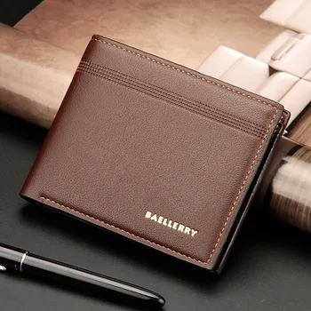 

Wallet Business Casual Leather Men Genuine PU S Short 2 Fold Gifts Documents Bit Cross Square Medium Rigid Striped 20 Embossed