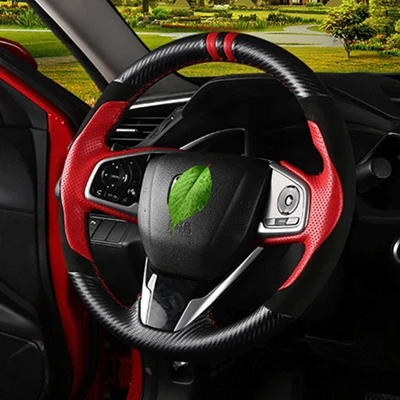 Carbon fiber style Черный чехол из натуральной кожи ручной работы для рулевого колеса автомобиля для четкости- CR-V- Honda Civic 10 - Название цвета: Carbon fiber style