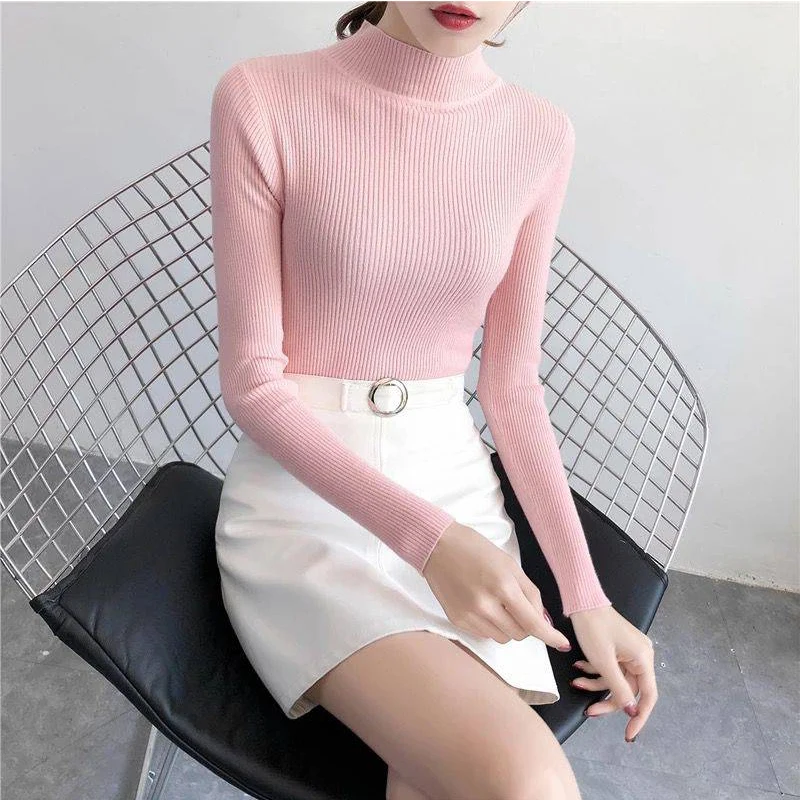Pink Женские свитера, зимние топы, водолазка, свитер для женщин, тонкий пуловер, джемпер, вязаный свитер, Pull Femme Hiver Truien Dames, новинка - Цвет: Pink