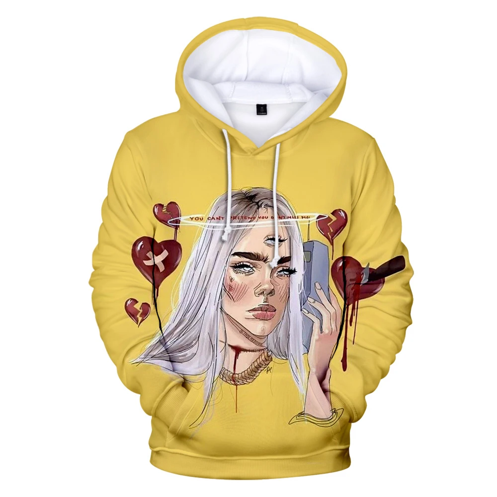 Повседневная Толстовка Billie Eilish с объемным рисунком для мужчин и женщин; Новинка; модная Толстовка в стиле Харадзюку; детские пуловеры в стиле знаменитостей для мальчиков и девочек