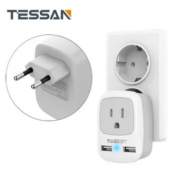 

European Travel Adapter Multi Plug Extender with 2 USB Charging Ports 1 Outlet