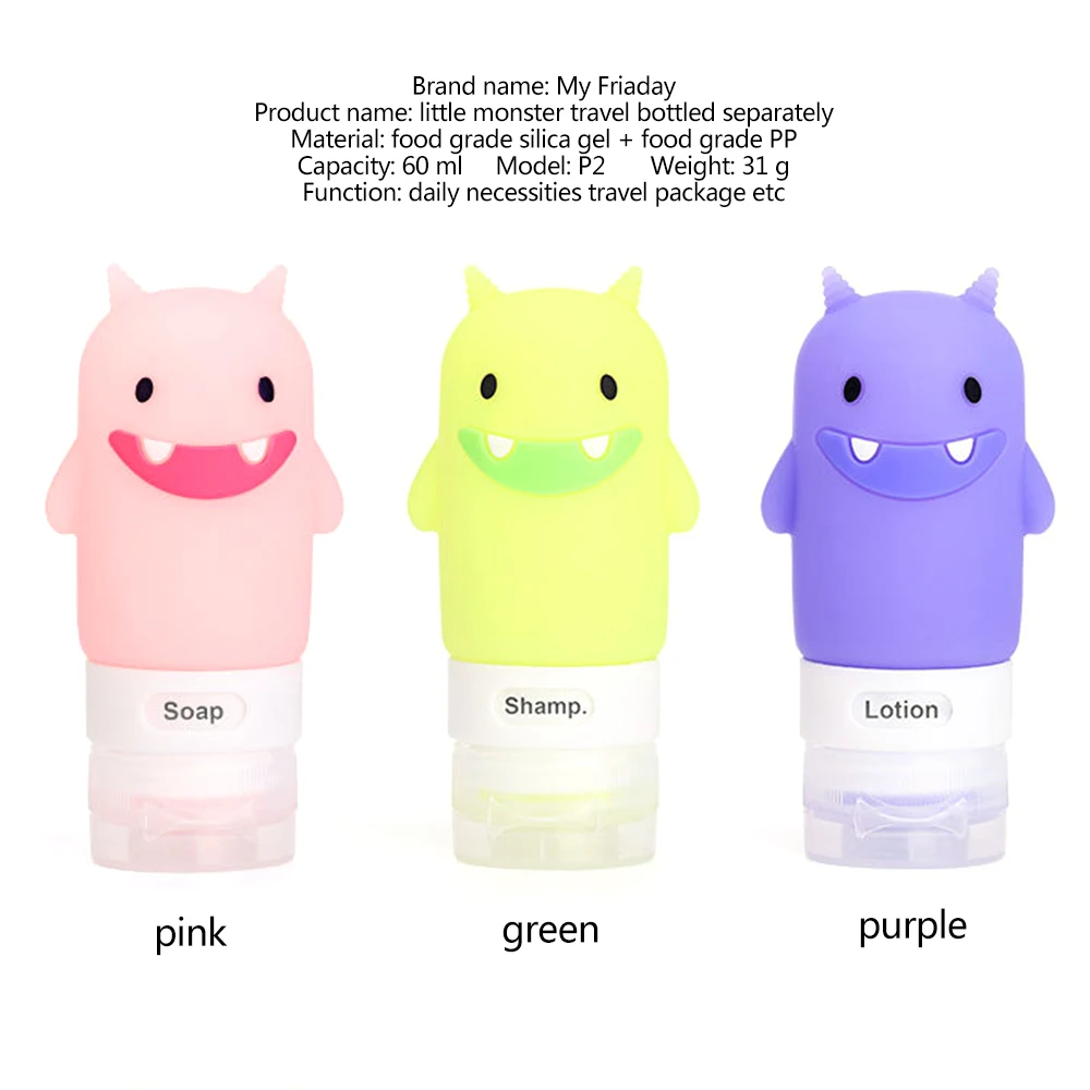 

1PCS Makeup 60/80/90ML Cute Travel Food-grade Silicone Bottles Shampoo Shower Gel Lotion Sub-bottling Tube Squeeze Empty Bottle