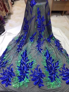 

Embroidery 3D applique Lace Fabric African Wedding Lace Materials with sequins and beads French tulle mesh lace fabrics