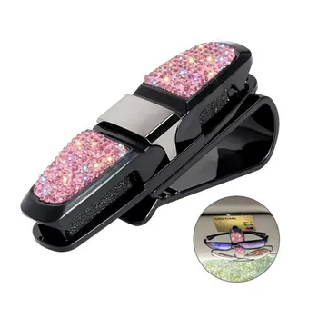 

Hot Auto Fastener Clip Rhinestone Diamond Car Sun Visor Glasses Sunglasses folder Ticket Receipt Card Clip Storage Holder