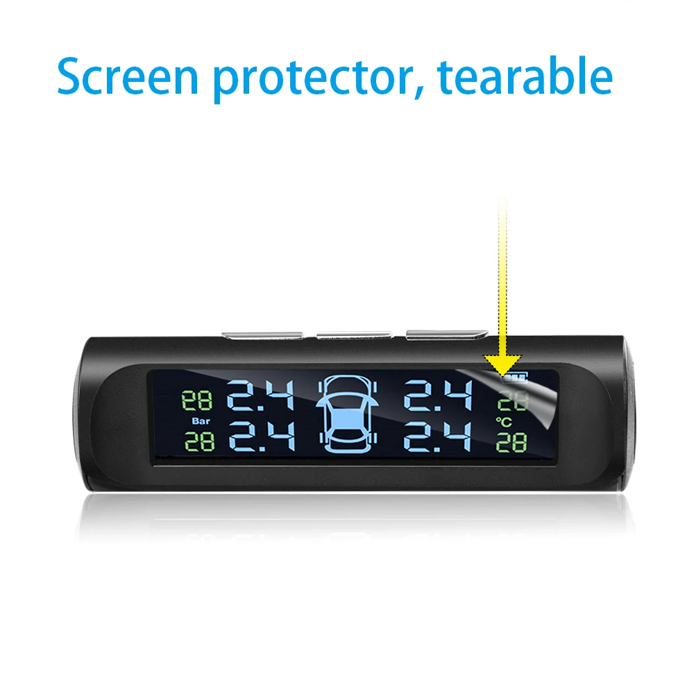 Car Tire Pressure Monitor Car Tire Pressure Sensor 433.92MHZ Car TPMS Digital Solar Power Car Tire Pressure Monitoring System With 4 Sensors USB Auto Security Alarm tool PSI BAR