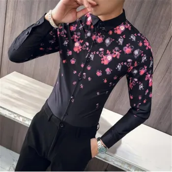 

2018 Autumn New Luxury Flower Print Shirts Dress Men High Quality Men Shirt Fashion Long Sleeve Slim Fit Casual Social Shirts