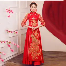 С короткими рукавами в китайском стиле женские Вечерние Платья с цветочным принтом ручной работы вышитое платье-чанпао китайский женский