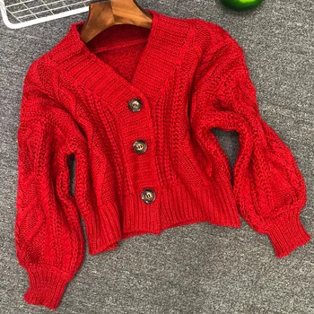 

AutumnWinter Women Knitted Cardigan Short Cardigan Tops Chic Student Loose Solid Plain Single-Breasted Sweaters Popular Sweaters