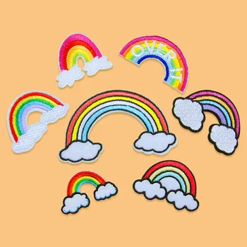 

Embroidered Rainbow Cloudy Patches Iron On Fabric Stickers Sewing Garments Accessories DIY Patchwork Jeans Socks Badge