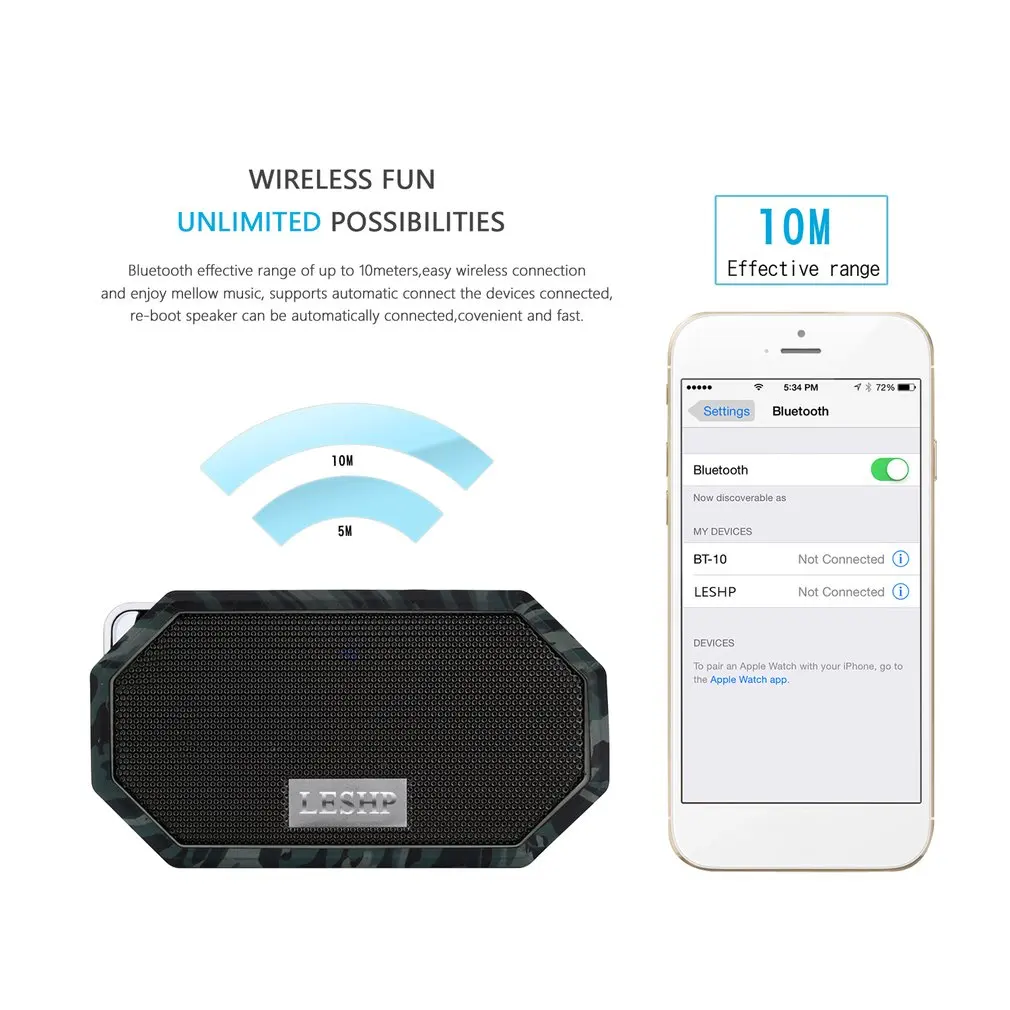 LESHP bluetooth динамик водонепроницаемый ударопрочный динамик беспроводной динамик Мини Открытый Портативный Поддержка различных форматов музыки
