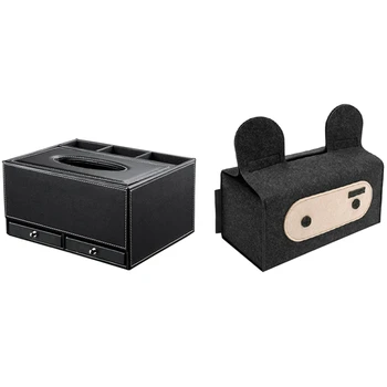 

1Pcs Pu Tissue Remote Control Holder Box Home Office & 1Pcs Minimalist Felt Tissue Box Storage Bag