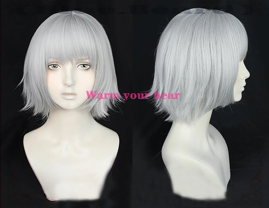 

China Anime INCARNATION Bai Yuekui Silver Gray Short Cosplay Wig Heat Resistant Synthetic Hair Halloween Party + a wig cap