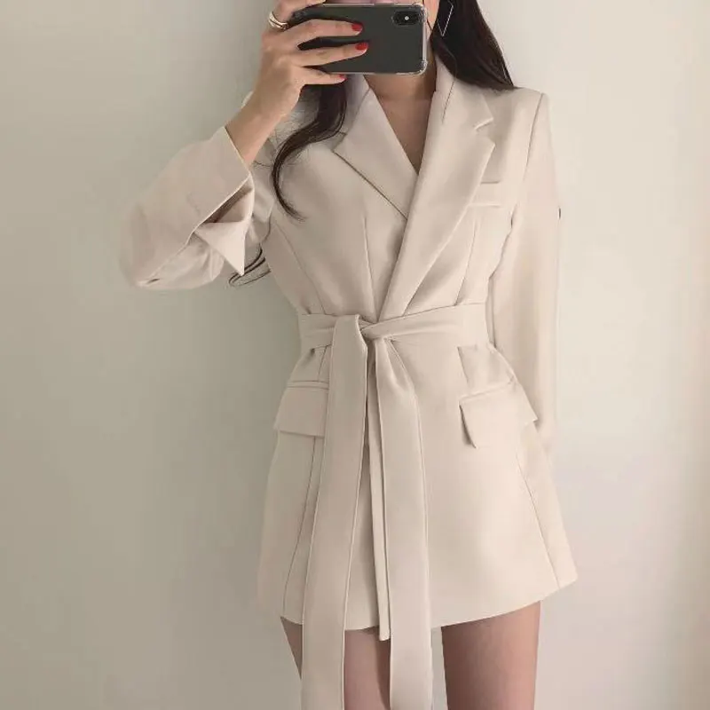 Women Blazers and Jackets White Korean Women's Blazer Long Suit Jacket Black Blazer Female Cape Long Sleeve Womens Suit 2020