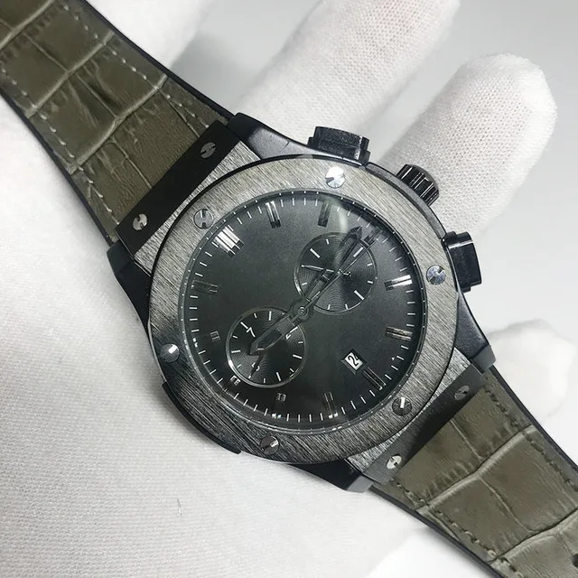 

2020 Fashion 7 types Mens watch grey dial automatic self winding glide smooth second hand leather strap good quality watche