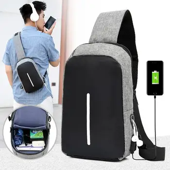 

2019 NEW ONE LINE Crossbody Men Bag USB Anti Theft Thief Bag Sling Bag Chest Bag