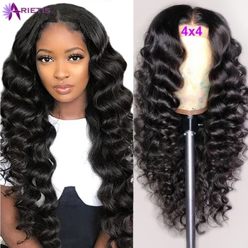 

Brazilian Loose Deep Wave Wig 4*4 Lace Closure Wig Curly Pre Pluceked Arietis Hair Human Hair Wigs For Black Women Fashion Hair