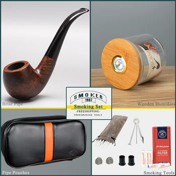 

▂ξ Smoker~Smoking Tobacco Pipe Set,Briarwood Tobacco Pipe+Wooden Humidors+Pipe Pouches With Smoking Accessories Freeshipping