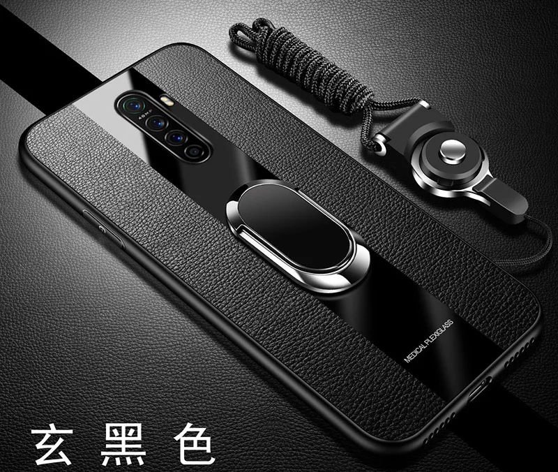 Чехол для OPPO realme X2 Pro, роскошный мягкий силиконовый чехол из оргстекла с кольцом и магнитной подставкой для realme x2pro realme x2 pro - Цвет: black