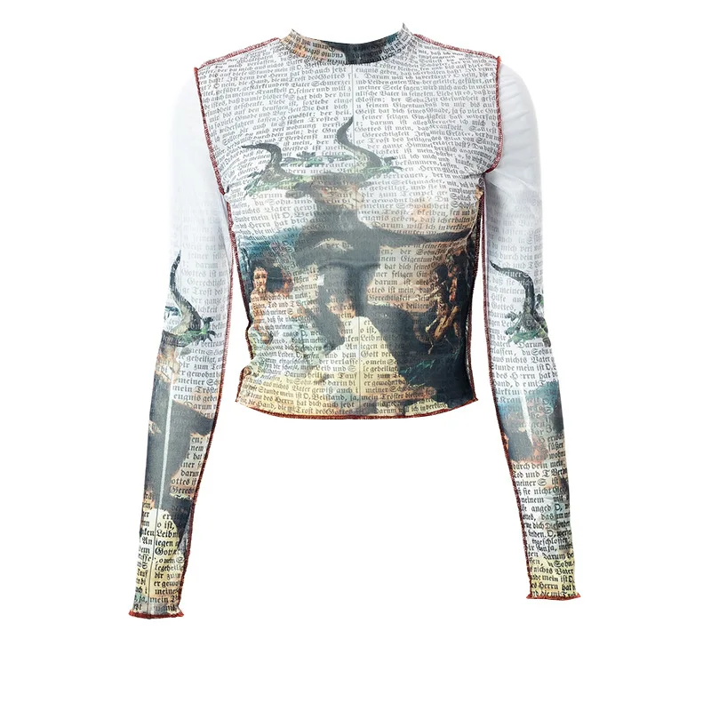 Y2K Mesh Top Women Streetwear Long Sleeve Graphic Tee See Through O Neck Tops Slim Anime T-shirt Sexy Crop Top Women Clothing Y2K Mesh Top Women Streetwear Long Sleeve Graphic Tee See Through O Neck Tops Slim Anime T-shirt Sexy Crop Top Women Clothing
