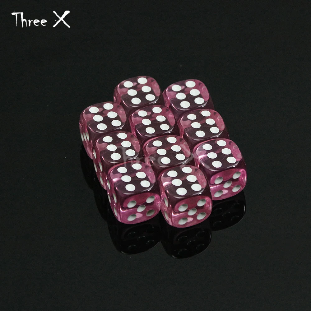 Vibrant 10-Color 14mm Clear D6 Dice Set (10 Pieces)