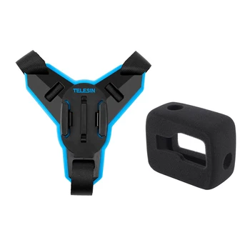 

TELESIN quick release Helmet Chin Mount Bracket strap+ windshields foam cover for Gopro 8/7/6/5 go pro hero8 black accessories