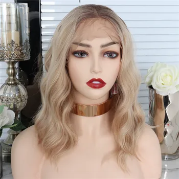 

Newness Ombre Blonde Synthetic Lace Front Wigs Short Wave Glueless Heat Resistant Lace Wigs For Women