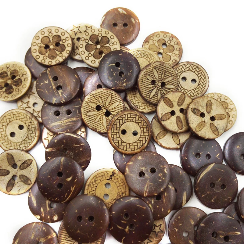 

New 50pcs/lot Brown Coconut Shell 2 Holes Buttons fit Sewing Scrapbooking 18mm