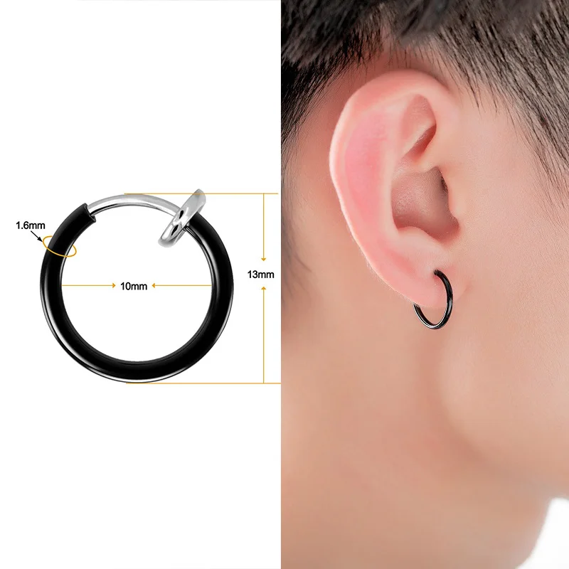 Boucles d'oreilles clip d'oreille indolore en acier inoxydable pour hommes et femmes, faux piercing, bijoux punk, noir, cadeaux populaires, nouveau, 1 pièce