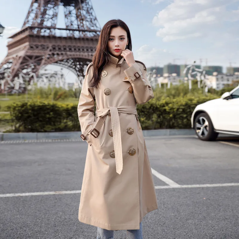 Lulu B High-End Тренч Для женщин; сезон весна-осень; стиль средней длины Сапоги выше колена в Корейском стиле-Стиль Hong Kong Стиль