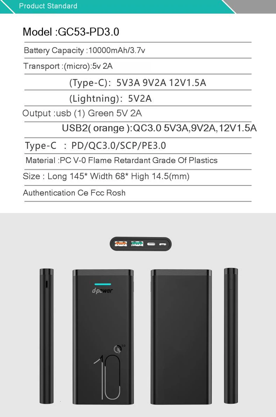 Vogek 18 Вт usb type C PD внешний аккумулятор для iPhone 11 Pro Max huawei samsung 10000 мАч Быстрая зарядка 3,0 внешний аккумулятор