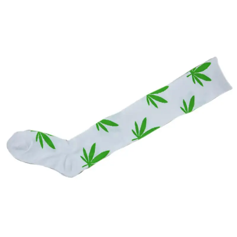 White with green Kuulee Пикантные ботфорты; высокие сапоги-гетры с Кленовым листом с цветочным принтом прямые чулки для детей - Цвет: White with green