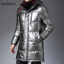 Высший сорт зимний модный брендовый пуховик для мужчин с капюшоном уличная пуховая куртка длинная теплая мужская одежда на утином пуху